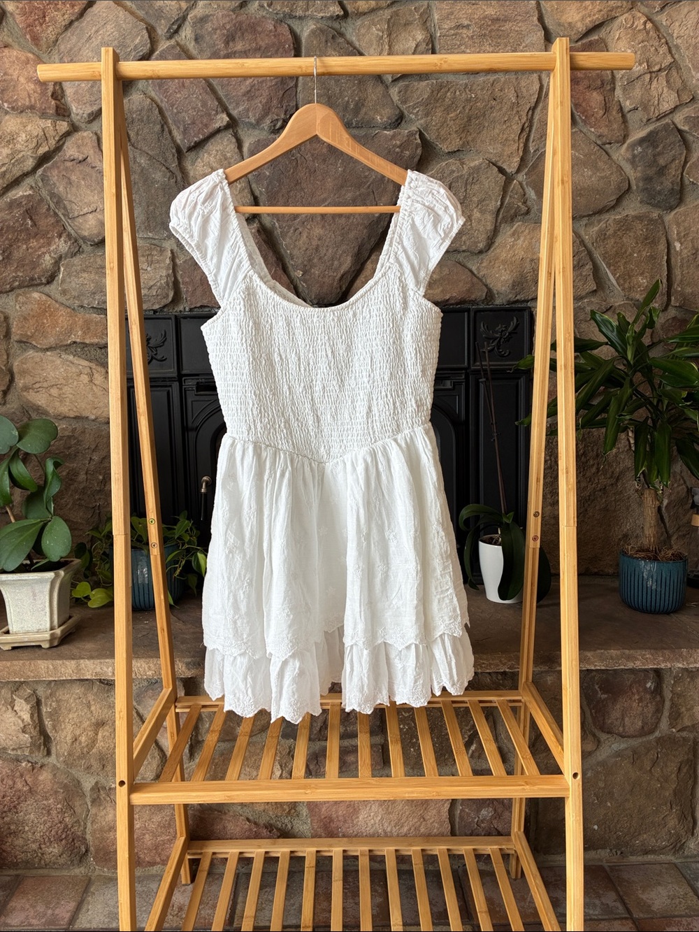 American Eagle Outfitters White Smocked Mini Dress